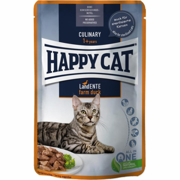 Happy Cat Culinary Meat in Sauce Farm Duck, mokré krmivo, pro dospělé kočky, kachna, 85 g, sáček