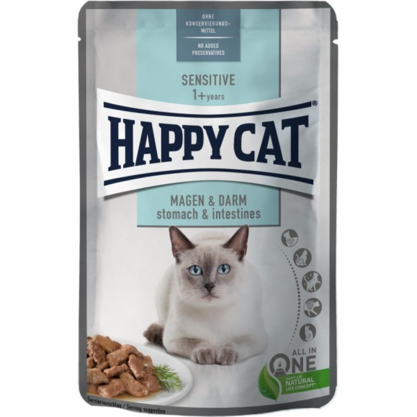 Happy Cat Sensitive Maso v omáčce Žaludek a střeva, vlhké krmivo, pro dospělé kočky s citlivým trávicím systémem, kuřecí maso, 85 g, sáček