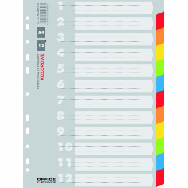 Kancelářské produkty Kartonové přepážky A4 12 karet smíšených barev (21071221-99)