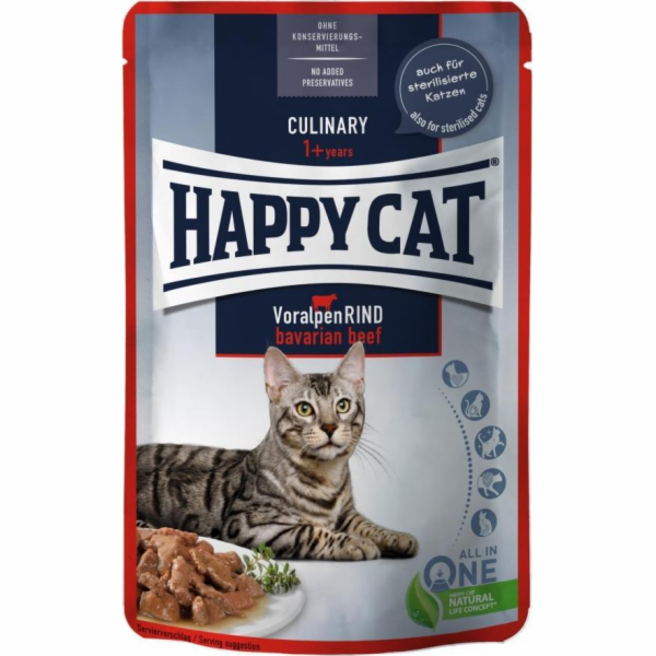 Happy Cat Culinary Maso v omáčce Bavorské hovězí, mokré krmivo, pro dospělé kočky, bavorské hovězí maso, 85 g, sáček