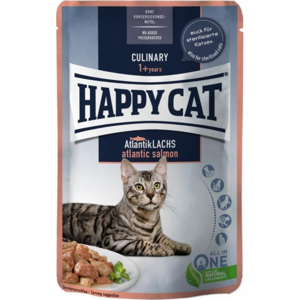 Happy Cat Culinary Maso v omáčce Losos atlantický, mokré krmivo, pro dospělé kočky, losos atlantický, 85 g, sáček