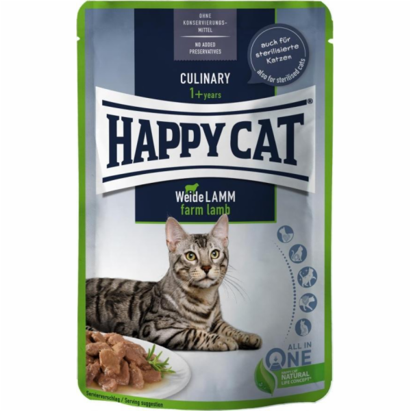 Happy Cat Culinary Meat in Sauce Farm Lamb, mokré krmivo, pro dospělé kočky, jehněčí maso, 85 g, sáček