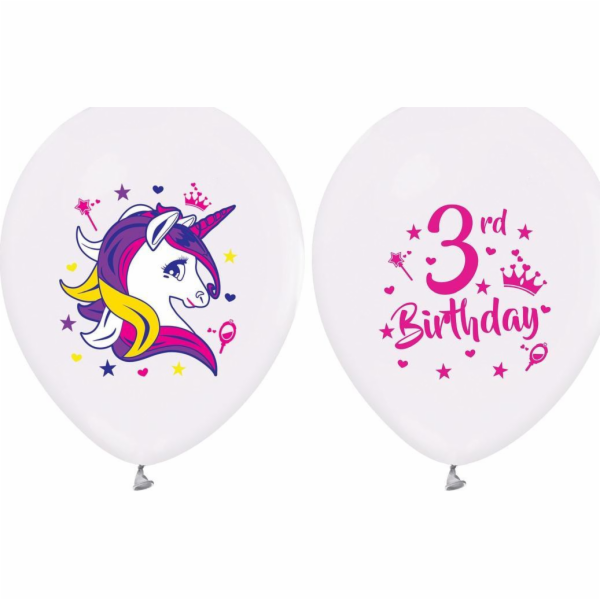 GoDan Latexové balónky Jednorožec ke třetím narozeninám - 30 cm - 5 ks univerzální