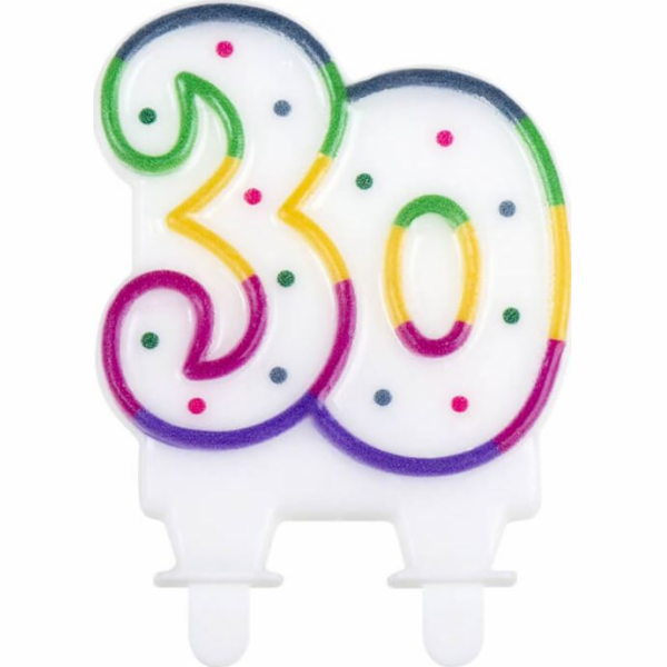 GoDan svíčka k 30. narozeninám s barevným okrajem a tečkami - 1 ks univerzální