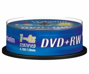 1x25 Verbatim DVD+RW 4,7GB 4x Speed, matne stribrna