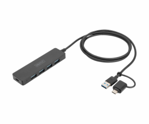 DIGITUS USB 3.0 Hub 4-Port+USB-C Adapter, SlimLine 1,2m C...