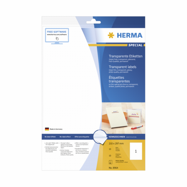 Herma transparent Labels 210x297 10 listu DIN A4 10ks 8964