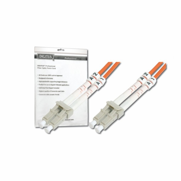 DIGITUS Fiber Optic Patch Cord, LC to LC, Multimode, OM3, 50/125 µ, Duplex Length 2m