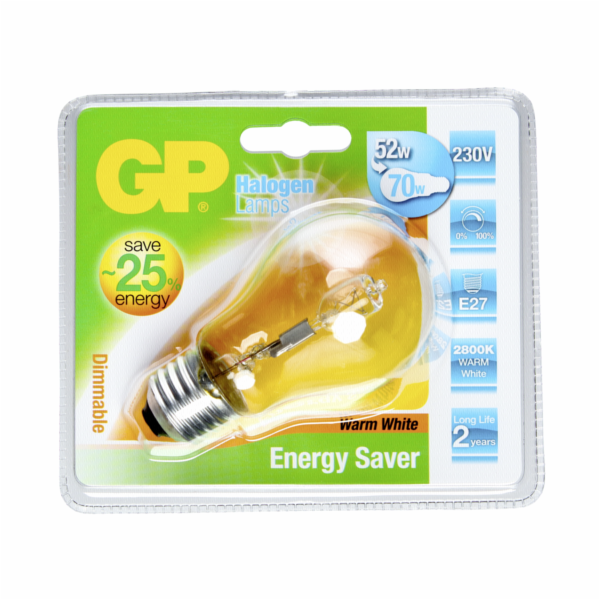 GP Lighting Classic Halogen. A55 52W/230V E-27 tepla bila 840 lm