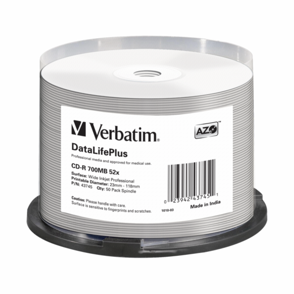 1x50 Verbatim CD-R 80 / 700MB 52x bila wide printable NON-ID