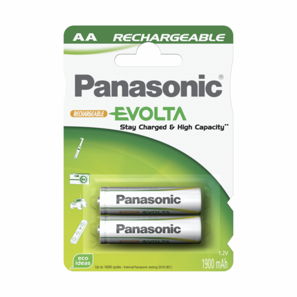 1x2 Panasonic Aku NiMH Mignon AA 1900 mAh Rechargeable Evolta