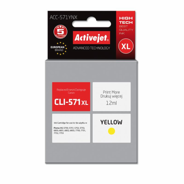 Activejet ACC-571YNX Ink cartridge (replacement for Canon CLI-571XLY; Supreme; 12 ml; yellow)