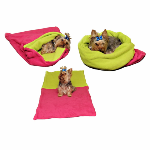 Marysa pelíšek 3v1 pro psy, tmavě růžový/světle zelená, velikost XL