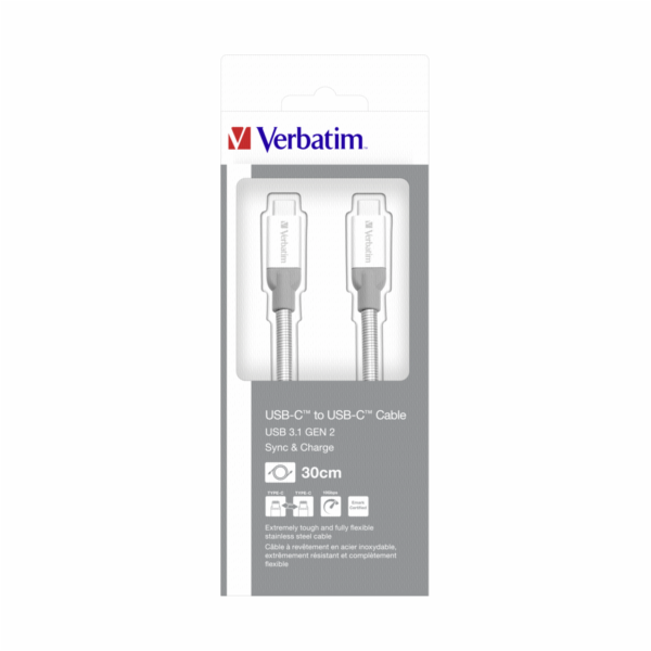 Verbatim Sync & Charge Stainless Steel USB-C na USB-C 3.1 30 cm