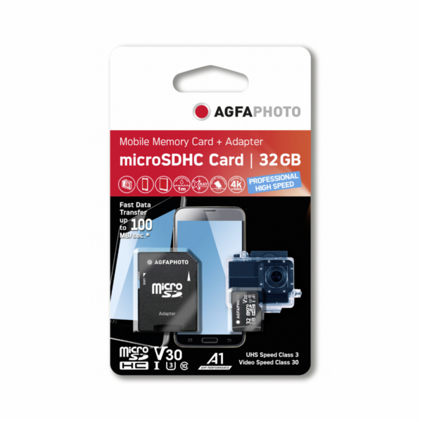 AgfaPhoto MicroSDHC UHS I 32GB Prof. High Speed U3 V30 A1