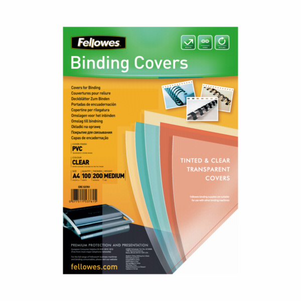 Fellowes Binding Covers A4 Clear PVC 200 Mikron