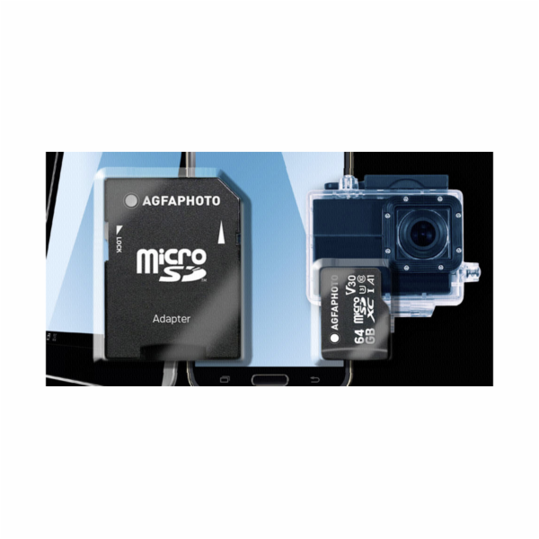 AgfaPhoto MicroSDXC UHS-I 64GB High Speed C 10 U3 V30 + adaptér