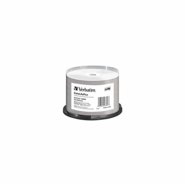 VERBATIM CD-R(50-pack) spindl, AZO 52X,700MB,WHITE WIDE THERMAL PRINTABLE SURFACE NON-ID