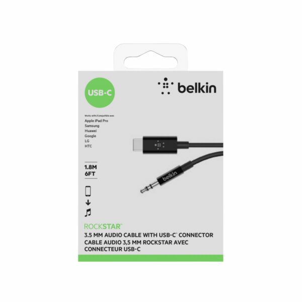 Belkin RockStar 3,5mm Aud./USB-C kabel 1,8m cern. F7U079bt06-BLK