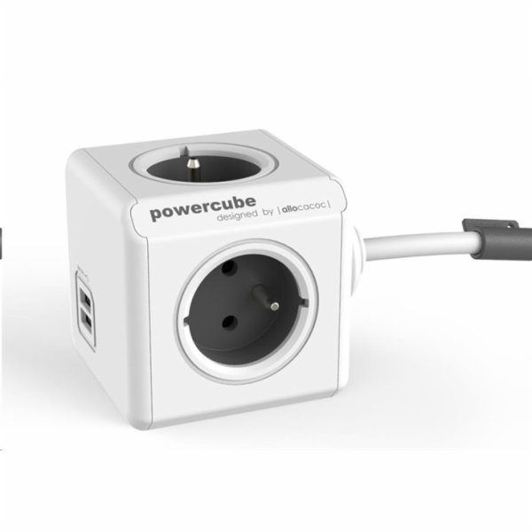 Zásuvka prodluž. PowerCube EXTENDED USB, Grey, 4 rozbočka, 2x USB, kabel 3m