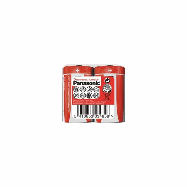 PANASONIC Zinkouhlíkové baterie Red Zinc R20RZ/2P D 1,5V (shrink 2ks)