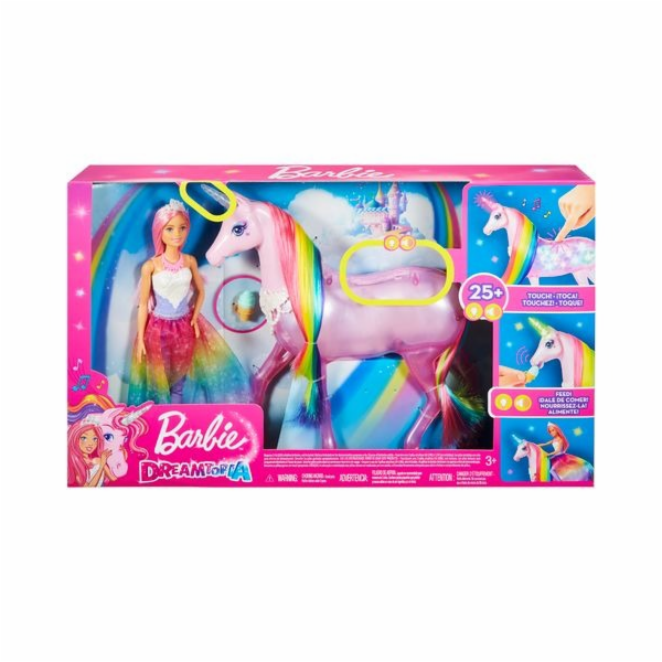 Barbie Dreamtopia Magický kouzelný lehký jednorožec s panenkou