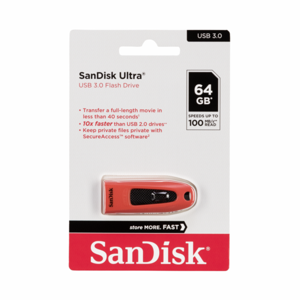 SanDisk Flash Disk 64GB Ultra, USB 3.0, červená SDCZ48-064G-U46R