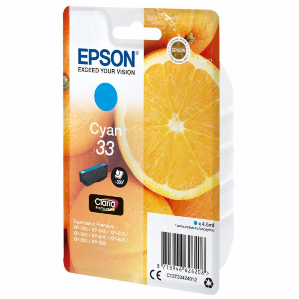 EPSON ink bar Singlepack ""Pomeranč"" Cyan 33 Claria Premium Ink
