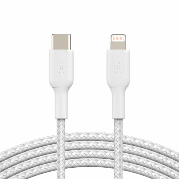 Belkin Lightning/USB-C kabel 1m opletený, mfi cert., bílý