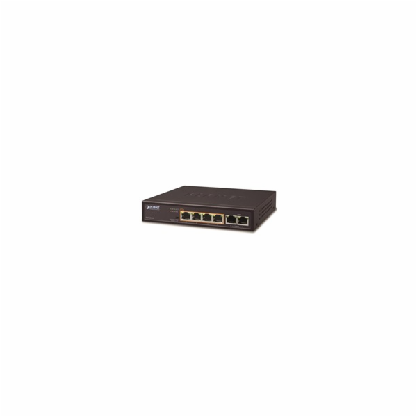 Planet FSD-604HP Switch, 4x PoE 802.3at 60W+ 2x 100Base-TX, VLAN, extend mód 10Mb/s do 250m, fanless, ESD