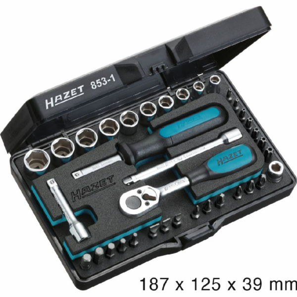 Sada nástrčných klíčů Hazet (6-bodový), vnitřní čtyřhran 6,3 mm (1/4 palce) - 853-1