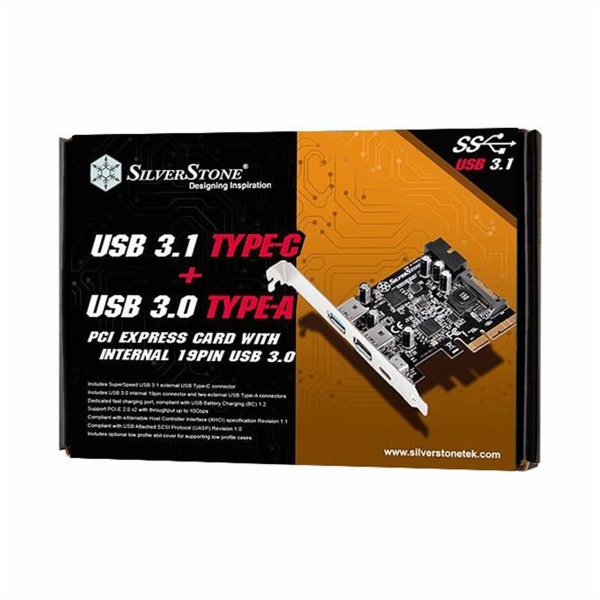 Karta SilverStone SST-ECU05 PCI Express se 4 porty USB 3.1 (TypC)