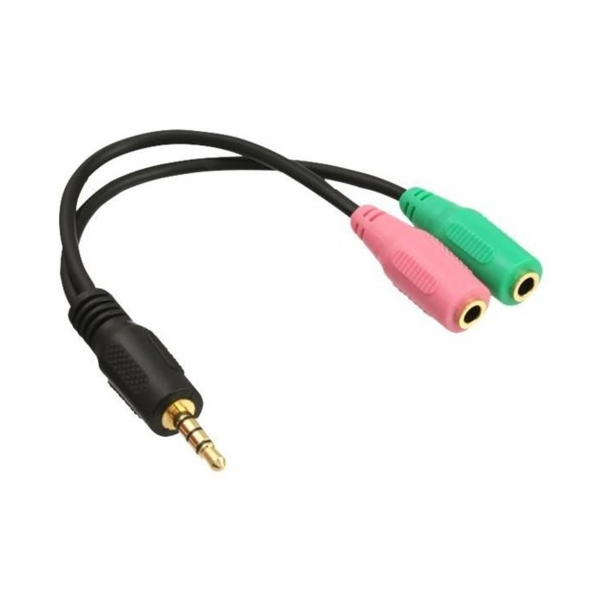 Redukce pro sluchátka a mikrofon 4pólový jack3,5 M-2xjack 3,5F, kabel 25 cm