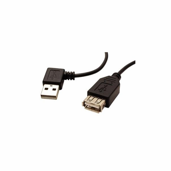 Kabel USB 2.0 A-A 30 cm prodlužovací, lomený vlevo, černý