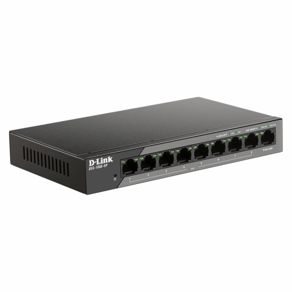 D-Link DSS-100E-9P 9-Port 10/100 Unmanaged Long Range PoE Surveillance Switch, 92W