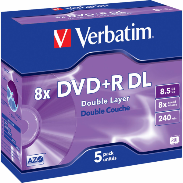 1x5 Verbatim DVD+R Double Layer 8x Speed, Jewel obal 8,5GB