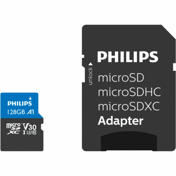 Philips MicroSDXC Card 128GB Class 10 UHS-I U3 vc. Adapter