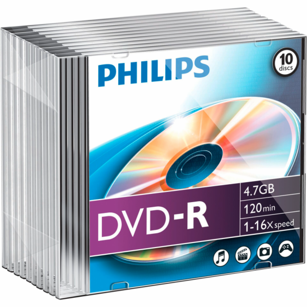 1x10 Philips DVD-R 4,7GB 16x SL