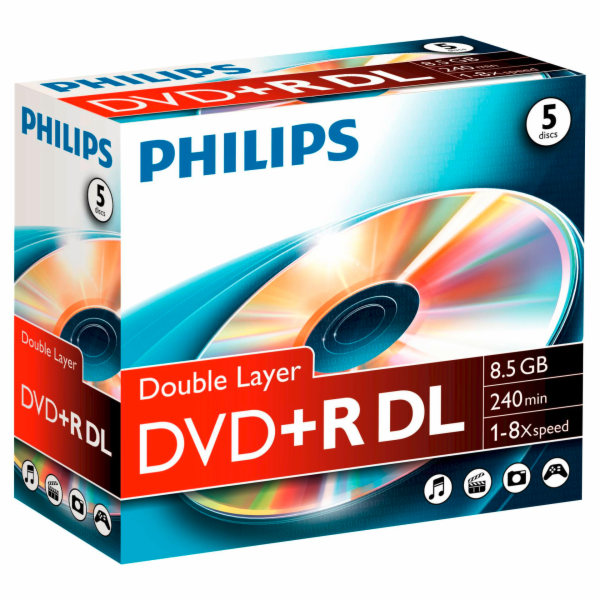 1x5 Philips DVD+R 8,5GB DL 8x JC