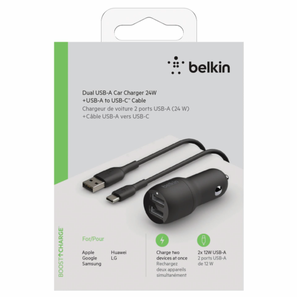 Belkin USB-A autonabijecka, 24W 1m USB-C kabel sw. CCE001bt1MBK
