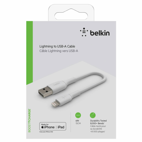 Belkin Lightning nab./sin. kabel 15cm, PVC, bily, mfi zert.