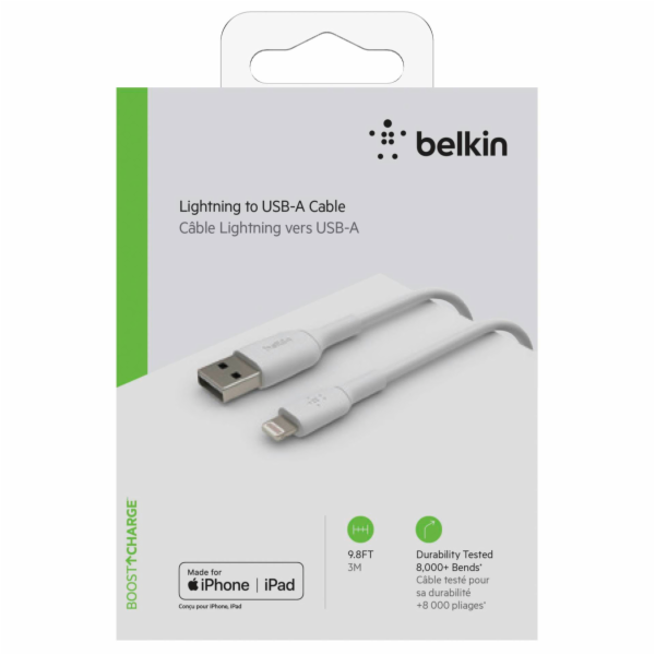 Belkin Lightning nab./sin. Kabel 3m, PVC, bily, mfi cer.