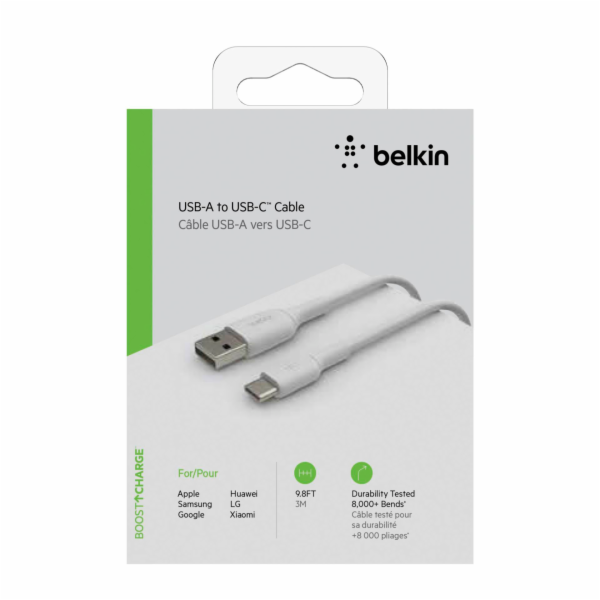 Belkin USB-C/USB-A kabel 3m PVC, bila CAB001bt3MWH
