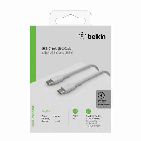 Belkin USB-C/USB-C kabel 1m oplasteny, bily CAB004bt1MWH