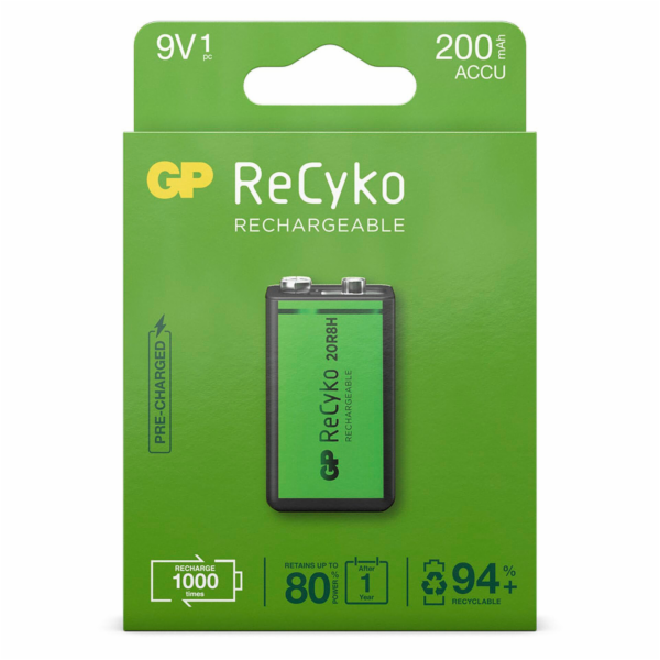 GP ReCyko NiMH aku 9V Block 200mAH, ready to use