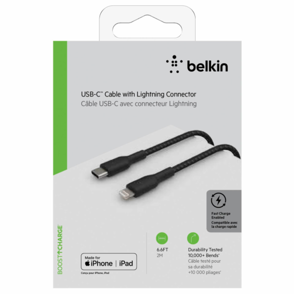 Belkin Lightning/USB-C kabel 2m opletený, mfi cert., cerný