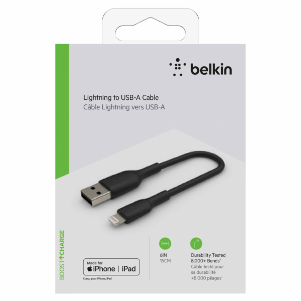 Belkin Lightning nab./synchron. kabel 15cm,PVC,cerný,mfi cert.
