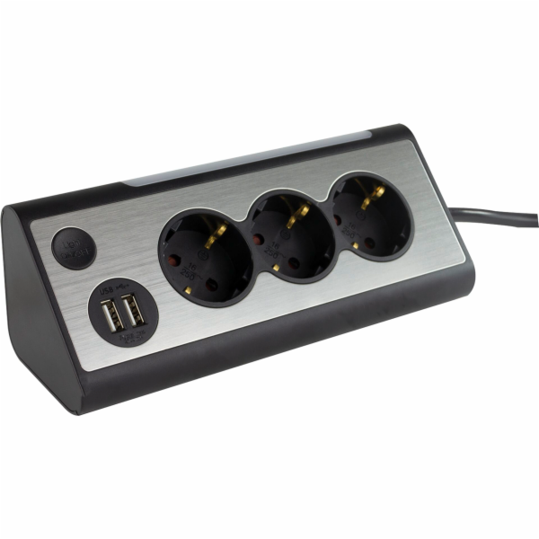 REV LIGHT SOCKET 3-fold Multiple Socket Outlet +2x USB