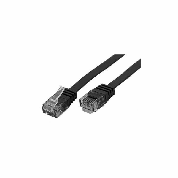 Patch kabel UTP cat 6, 2m plochý - černý
