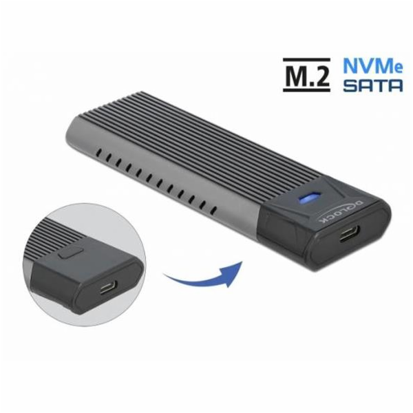 DeLOCK Externes USB Type-C Combo Gehäuse für M.2 NVMe PCIe oder SATA SSD, Laufwerksgehäuse